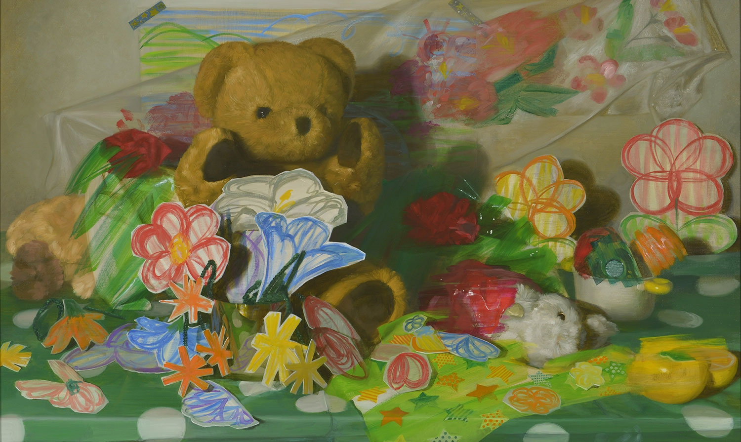 Still Life with Animals, Flowers, Vegetables in Pot and Landscape